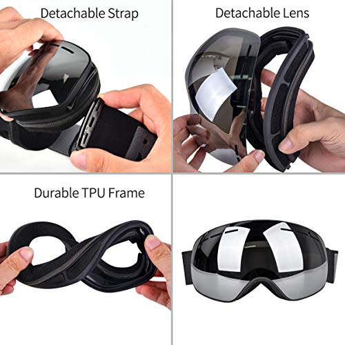 Funkprofi OTG Ski Goggles, Over Glasses Ski/Snowboard Goggles for Men, Women & Youth, 100% UV400 Protection, Anti Fog, Detachable Lens and Strap, Clear Wide Field of View, Helmet Compatible Goggles - Thumbnail 6
