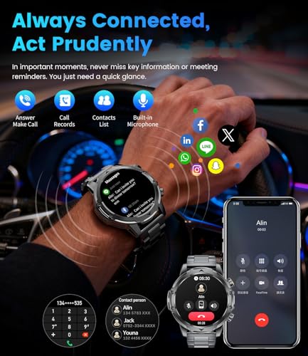 FitVigor Military Smart Watch for Men, 1.53" Fitness Tracker with 1000 mAh Ultra-Long Battery/Flashlight/Bluetooth Calling/Health Monitor / 120+ Sports Modes / IP68 Waterproof for iOS Android, Black