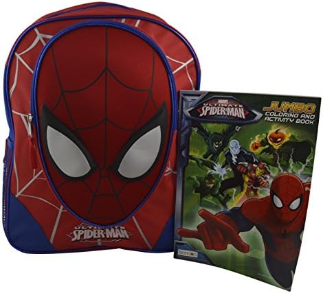 Marvel DC Comics Superheroes Domed Shaped 3D Pop Out Boys' 16" School Book Bag w/ Bonus Coloring Book (Spidy Eyes)