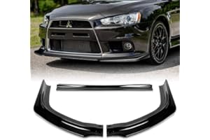 HK5 3 Pieces R-Style Front Bumper Lip Spoiler Splitter Side Body Kit Trim Protection Compatible with 2008-2015 Mitsubishi Lancer Evolution EVO X, 2009 2010 2011 2012 2013 2014 (Painted Black)
