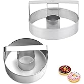 Donut Cutter with Handle, 2 Pcs Stainless Steel Round Doughnut Cutter, Circle Biscuit Cutter, Multi-Functional Dough Slicing