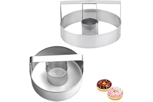 Donut Cutter with Handle, 2 Pcs Stainless Steel Round Doughnut Cutter, Circle Biscuit Cutter, Multi-Functional Dough Slicing 