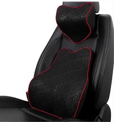 Space Memory Foam Car Back Support Lumbar Cushion & Headrest Neck Pillow Set, Ergonomically Design for Adjusting Driving Posture/ Back Pain Relief
