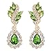 EleQueen Women's Austrian Crystal Art Deco Tear Drop Dangle Earrings Clip-on Gold-tone Apple Green