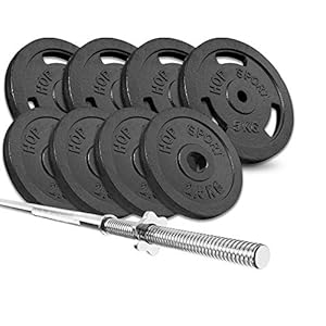 Hop-Sport Cast Iron Barbell Set 39kg/59 kg-Weight Plates with Straight Barbell Bar 167 cm– Iron Weights for Men/Women–Home Gym Equipment for Bodybuilding, Weight Loss