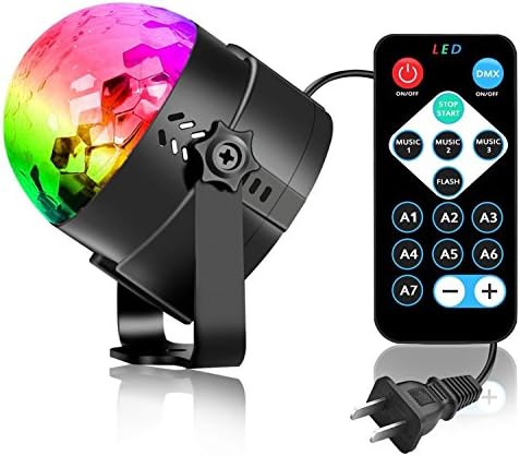 COIDEA Disco Lights Disco Ball Party Lights 3W Dj Light Stage Light 7 Colors Sound Activated Strobe Light Karaoke Machine for Home Kids Birdthday Decoration,Toys,Club,Night Light(with Remote)
