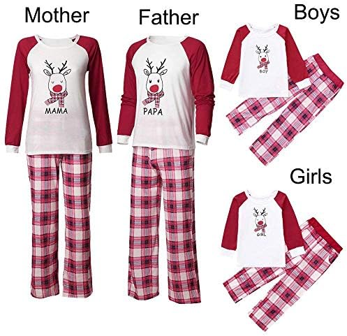 Iusun Family Pajamas Matching Sets, Christmas Mom Dad Boys Girls Deer Plaid Outfits Pajama PJ Sets Tops + Pants