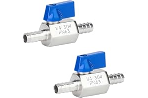 KIMFULIA 1/4" Hose Barb Ball Valve, 304 Stainless Steel Mini Fuel Shut Off Valve,Heater Hose Shut Off Valve for Water, Gas, Fuel & Irrigation (2 PCS)