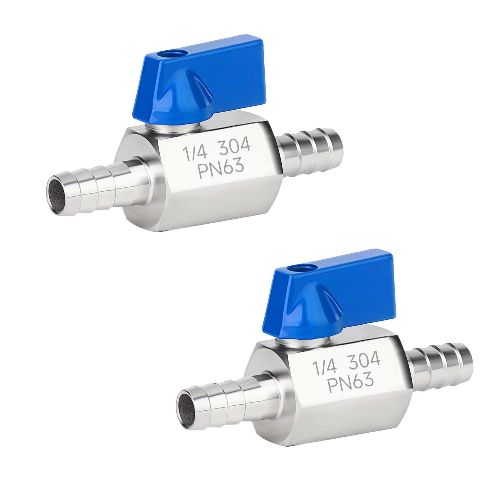 Photo 1 of 1/4" Hose Barb Ball Valve, 304 Stainless Steel Mini Fuel Shut Off Valve,Heater Hose Shut Off Valve for Water, Gas, Fuel & Irrigation (2 PCS)