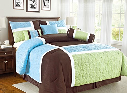 Empire Home Over-Stock Special Patchwork 7 Piece comforter set Oversized - On Sale Till End of Month ONLY (Queen Size, Blue & Brown)