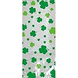 Amscan Lucky Irish Green Saint Patrick's Day Shamrocks Large Cello Bags, Clear, 11 1/2