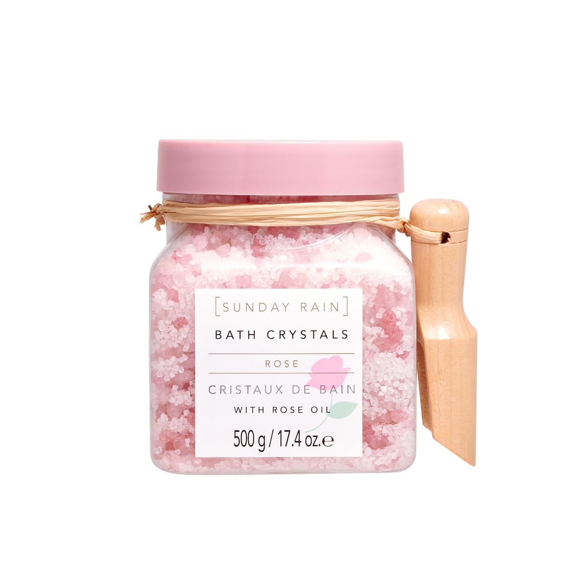 Sunday Rain Rejuvenating and Detoxifying Bath Crystals, Refreshing Bath Salts for Brightening Skin and Easing Tired Muscles, Infused with Soothing Rose Oil, Fresh Rose Petals Scent, 500g