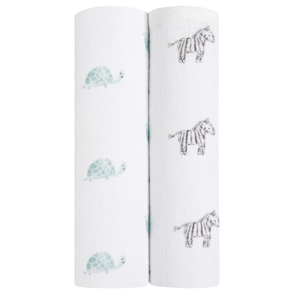 aden + anais Cotton Muslin Swaddle - 2 Pack Squares | Large Receiving Blankets for Girls & Boys | Ideal Newborn Babies Swaddling Wrap Set | Perfect Animal Kingdom, 120x120cm