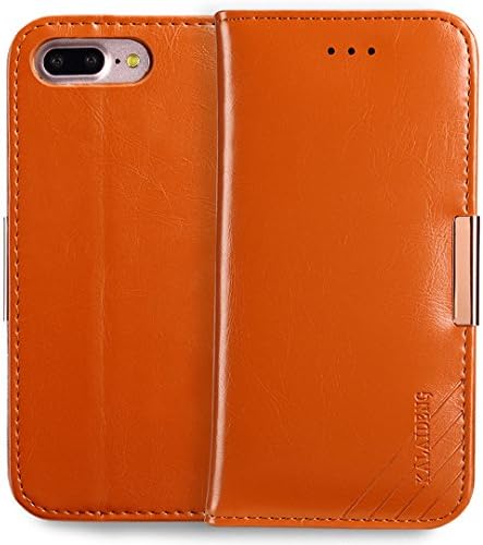 iPhone 7 PLUS Case, VVIA Genuine Leather Case for iPhone 7 Plus, Classic Leather Wallet Cases Slim Folio Book Cover with Credit Card Slots, Cash Pocket, Stand Holder, Magnet Closure (Orange yellow)