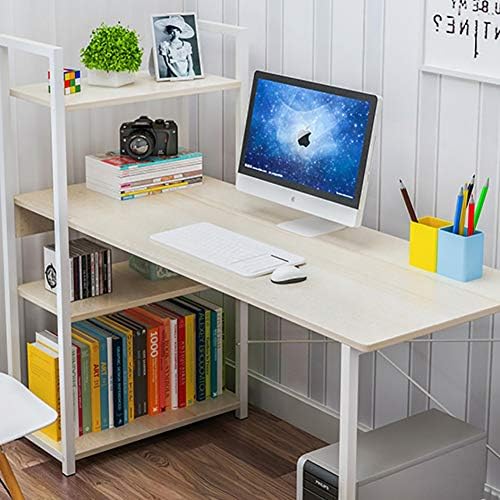 L-Shaped Desk with Bookshelves with Shelves, Multipurpose Writing Desk with Bin Pc Laptop Table Writing Desk with 4 Tier Bookcase for Home Office -e 120x48x70cm(47x19x28inch)