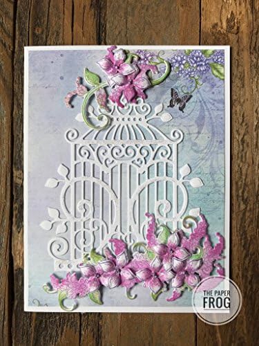 3D Feminine Shimmering Lilac Paper Flower and Bird Cage - Mother's Day, Birthday