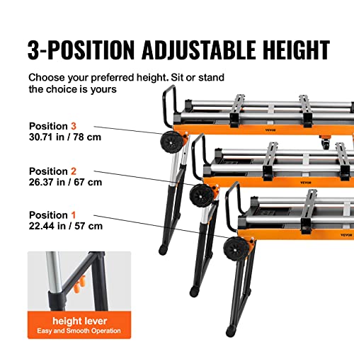 VEVOR Miter Saw Stand, 42in Collapsible Rolling Miter Saw Stand with