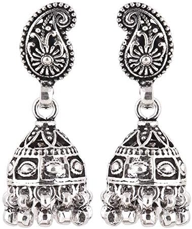 Indianshelf Handmade Vocalforlocal 92.5 Sterling Silver Earrings Tribal Engraved Paisley Jhumka (3.30 Cm, Silver)
