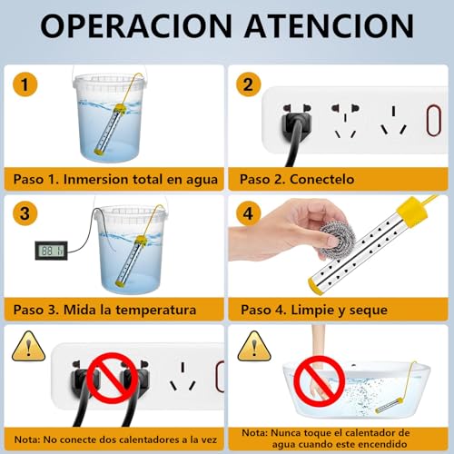 Calentador de Agua de Inmersión 1500W, Calentador de Agua Eléctrico Portátil, Resistencia para Calentar Agua Cubeta, con Acero Inoxidable 304, Termómetro LCD, Cepillo de Limpieza, Calentamiento Rápido