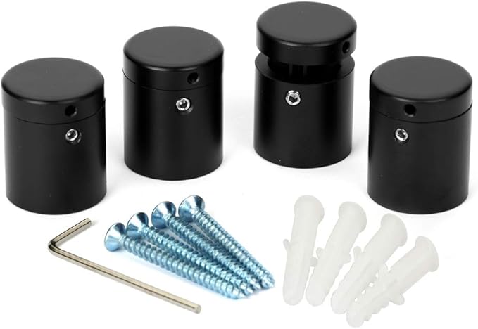 Side Clamp 4 Way Sign Standoffs 25mm 25mm Black Aluminum For Acrylic 