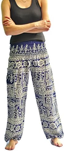 Ahh pants Women's Comfy Boho/Jumpsuit Harem Pants Elephant Print Rayon Fabric One Size Blue
