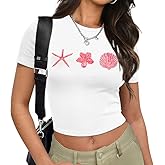 Women Y2K Baby T Shirt Hawaiian Flower Graphic Crop Tops Glitter Floral Shirts Vintage Aesthetic Summer Tops