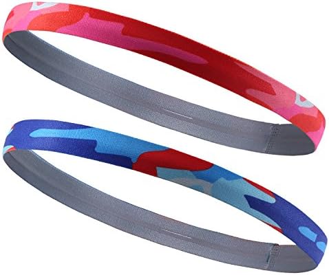 Thin Headbands - Yogoo Silicone Sports Headbands Sweatband for Men and Women (Red+Blue)