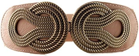 Women Elastic Stretch Wide Waist Belt in Vintage Twisted Buckle