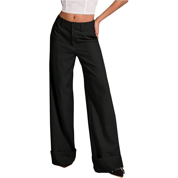 black low rise dress pants GORGLITTER Women's Low Rise Dress Pants Dressy Low Waisted Wide Leg  Straight Business Work Trousers Slacks Pants Bottoms Army Green Small at  Amazon Women's Clothing store