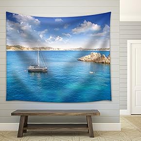 Calvia Cala Fornells Majorca in Mediterranean Mallorca Island - Fabric Wall Tapestry Home Decor - 51x60 inches
