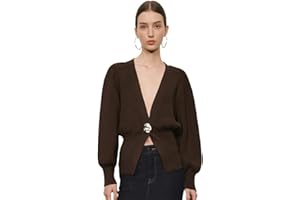 URBAN REVIVO Women Knitted Cardigans Long Sleeve V-Neck Lightweight Sweater One Leaf Button Down Outwear