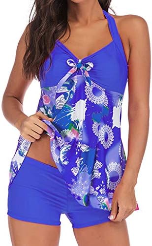 Women's Halter Swimsuit Print Two Piece Tankini with Briefs Beachwear Plus Size