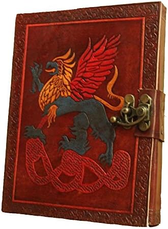 handolederco Handmade Leather american Griffin print Journal Notebook Refillable Diary Leather Journal with Handmade Paper