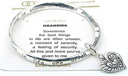 Silvertone Grandma Family Theme Bangle Bracelet w/Gift Box Athena Brand