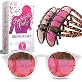 Bachelorette Party Sunglasses for Bride Tribe - 7 Bridal Party Pink Lens Glasses, Bridesmaids Favors, Instagram Bachelorette Party Decorations (7 Pack Set)