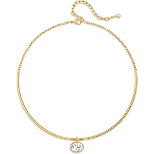 HolidayQbee Gold Choker Necklace Dainty 14K Gold Plated Collar Necklace with Cubic Zircon Pendant Necklaces Fashion Minimalis