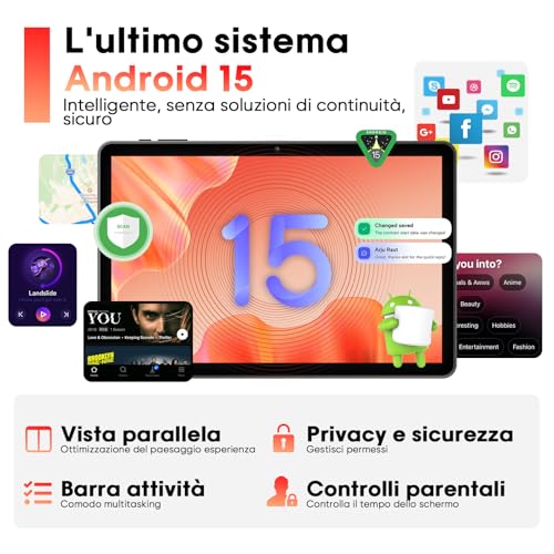 Raemond Android 15 10.1 Inch Tablet with Keyboard, Octa-Core T30, 18GB RAM, 128GB Memory up to 1TB TF, IPS Display 1280×800, WiFi 2.4G/5G, BT 5.2, GPS, Face ID, USB-C, 6000mAh Battery, Black