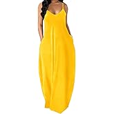 OFEEFAN Women's Maxi Dresses Summer Spaghetti Strap Dress with Pockets