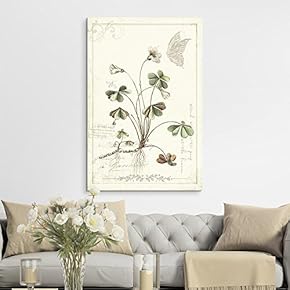 Canvas Wall Art - Vintage Style Plant with Butterfly - Giclee Print Gallery Wrap Modern Home Art Ready to Hang - 12x18 inches