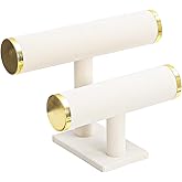 Justsoso 2 Tier Bracelet Holder Stand, Bangle Watches Display, Velvet Bracelet Jewelry Storage Organizer Rack, Hairband Scrunchie Show Tower Shop Selling or Home Use (Beige)
