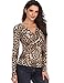 MISS MOLY Sexy Leopard Grain Tops for Women Long Sleeve V Neck Ruched Shirt Warp Crop Blouse, Leopard Print #1, Large / US-15