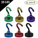 Magician& 25LB Magnetic Hooks - 6 Assorted Colors Strong Powerful Heavy Duty Neodymium Magnet Hooks - Great for Refrigerator, Home, Kitchen, Store, Door Coat Hook, Grill Utensils, Office or Warehouse