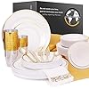 Earths-Dream-Gold-Plastic-Plates-Set-A-Complete-Disposable-Dinnerware-Set-with-100-Party-Plates-25-Dinner-25-Salad-25-Soup-25-Dessert-125-Gold-Silverware-25-Cups-50-Napkins-Table-Runner Earth’s Dream Disposable Dinnerware Set for Christmas: 100 Gold Plastic Plates Set for Party (25 Dinner, 25 Salad, 25…
