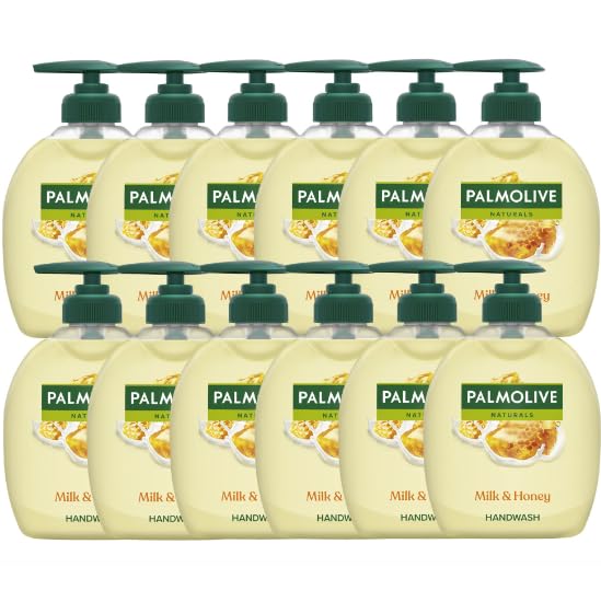 Palmolive Naturals Milk & Honey Handwash 300 ml Pack of 12, Soap Free Formula, Dermatologically Tested, Soft & Nourishing (12 x 300 ml)