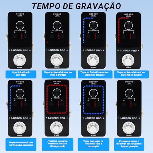 VEDO M-VAVE Pedal Looper para Guitarra com 9 Loops, 40 Minutos de Tempo de Gravação, Loop Station com Afinador, Overdub, Looper para Guitarra, Música e Esportes