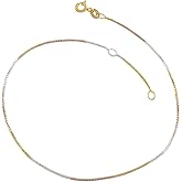 Kooljewelry 14k Tri-color Gold over Silver 0.8 mm Venetian Box Chain Anklet (9-10 inch)