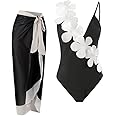 Women's 2 Pieces Sarong Swimsuit Set Sleeveless Floral Print Swimwear with Cover Up Bathing Suits Beachwear