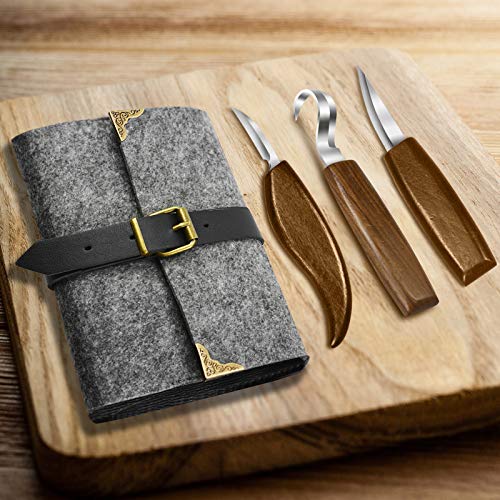 Wood Carving Whittling Knives Set with Deluxe Felt Leather Case