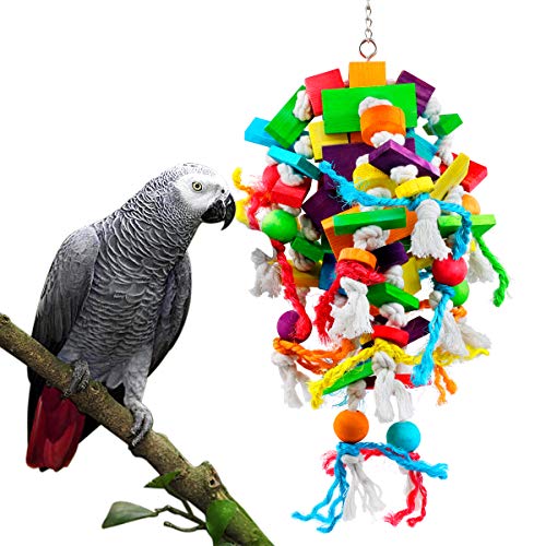 AK KYC Parrot Chewing Toys Extra Large Multicolored Wooden Blocks Tearing Toy for Large Medium Birds Amazon Parrots Parakeet Macaws African Greys Cockatoos and Conures