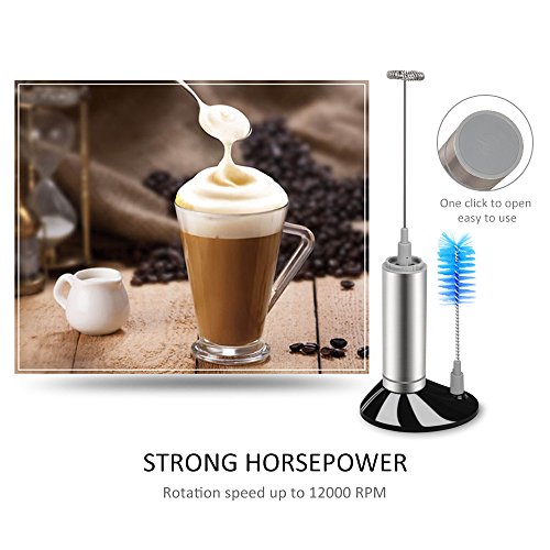image for Handheld Milk Frother with 2 Spring Whisk Head Stand Brush Ninonly Ele